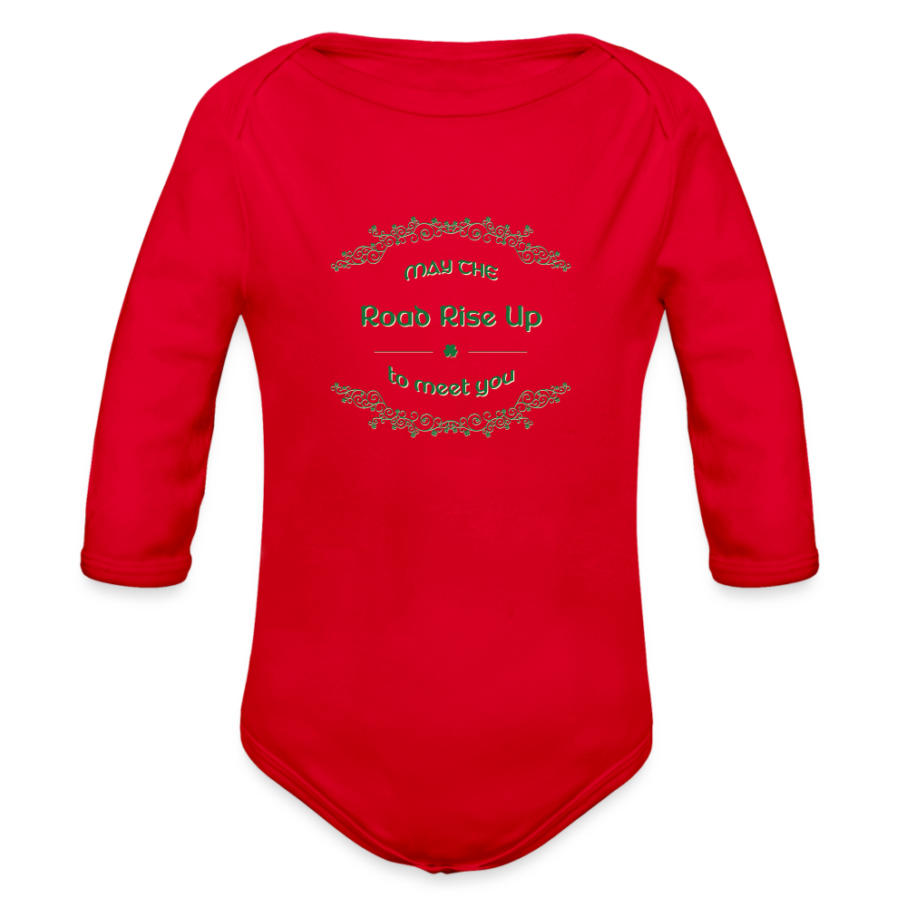 May the Road Rise Up to Meet You - Organic Long Sleeve Baby Bodysuit - red
