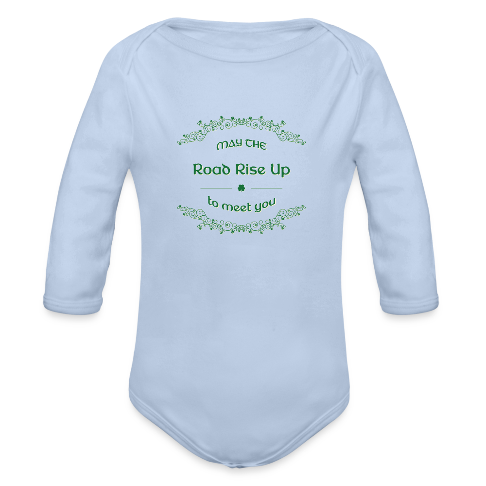 May the Road Rise Up to Meet You - Organic Long Sleeve Baby Bodysuit - sky