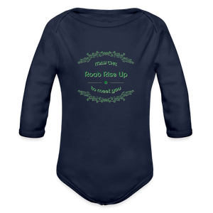 May the Road Rise Up to Meet You - Organic Long Sleeve Baby Bodysuit - dark navy