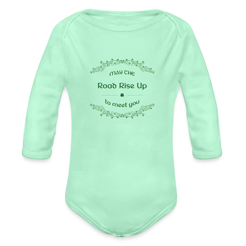 May the Road Rise Up to Meet You - Organic Long Sleeve Baby Bodysuit - light mint