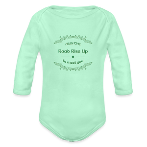 May the Road Rise Up to Meet You - Organic Long Sleeve Baby Bodysuit - light mint