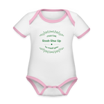 May the Road Rise Up to Meet You - Organic Contrast Short Sleeve Baby Bodysuit - white/pink