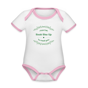 May the Road Rise Up to Meet You - Organic Contrast Short Sleeve Baby Bodysuit - white/pink