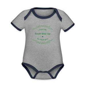 May the Road Rise Up to Meet You - Organic Contrast Short Sleeve Baby Bodysuit - heather gray/navy