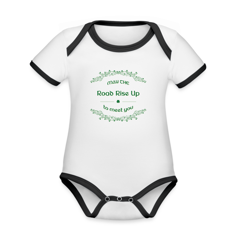 May the Road Rise Up to Meet You - Organic Contrast Short Sleeve Baby Bodysuit - white/black
