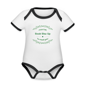 May the Road Rise Up to Meet You - Organic Contrast Short Sleeve Baby Bodysuit - white/black