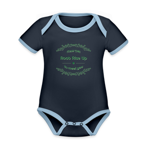 May the Road Rise Up to Meet You - Organic Contrast Short Sleeve Baby Bodysuit - navy/sky