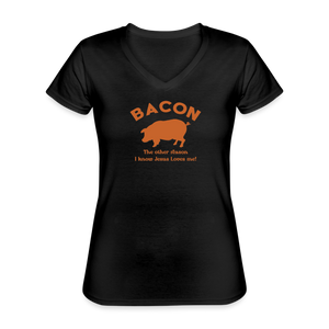 Bacon - Women's V-Neck T-Shirt - black