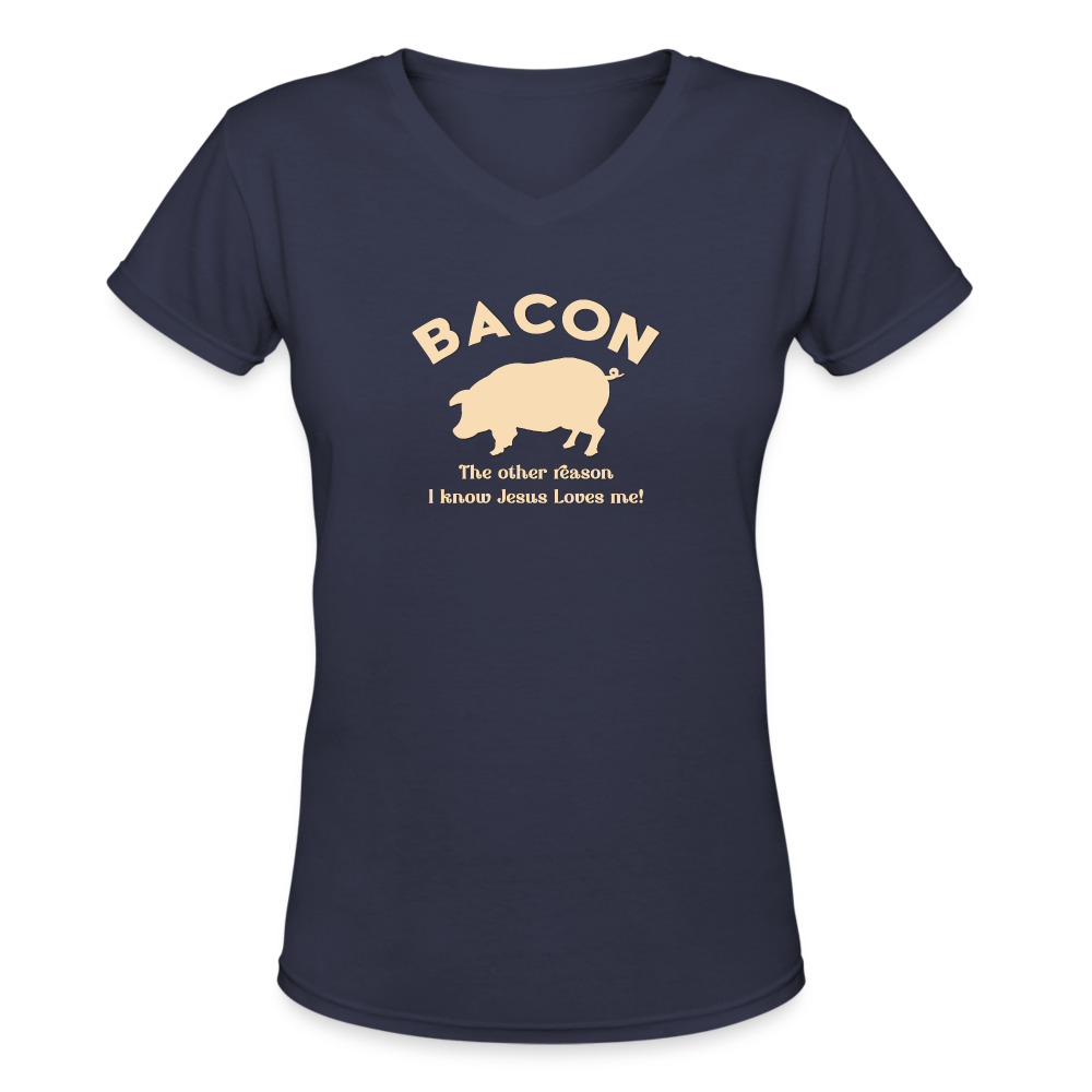 Bacon - Women's Shallow V-Neck T-Shirt - navy
