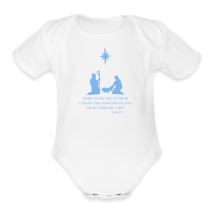 A Savior Has Been Born - Organic Short Sleeve Baby Bodysuit - white