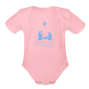 A Savior Has Been Born - Organic Short Sleeve Baby Bodysuit - light pink