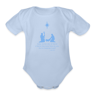 A Savior Has Been Born - Organic Short Sleeve Baby Bodysuit - sky