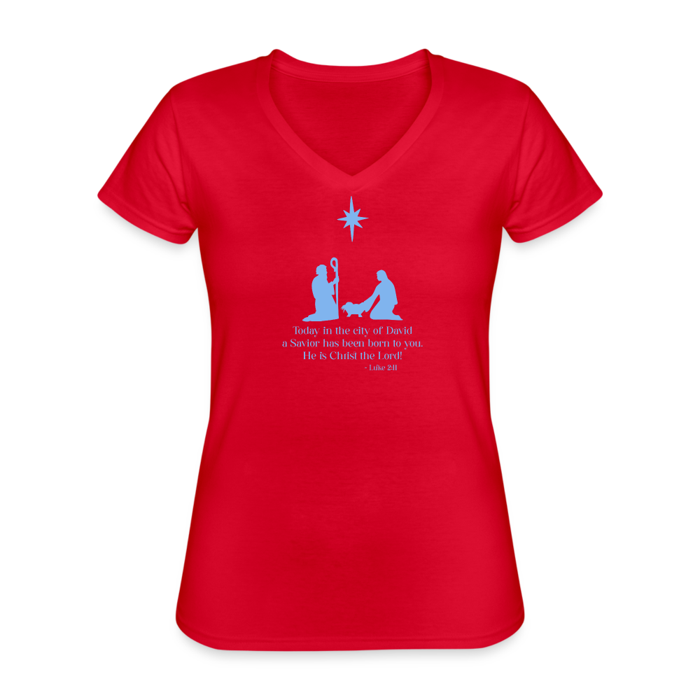 A Savior Has Been Born - Women's V-Neck T-Shirt - red