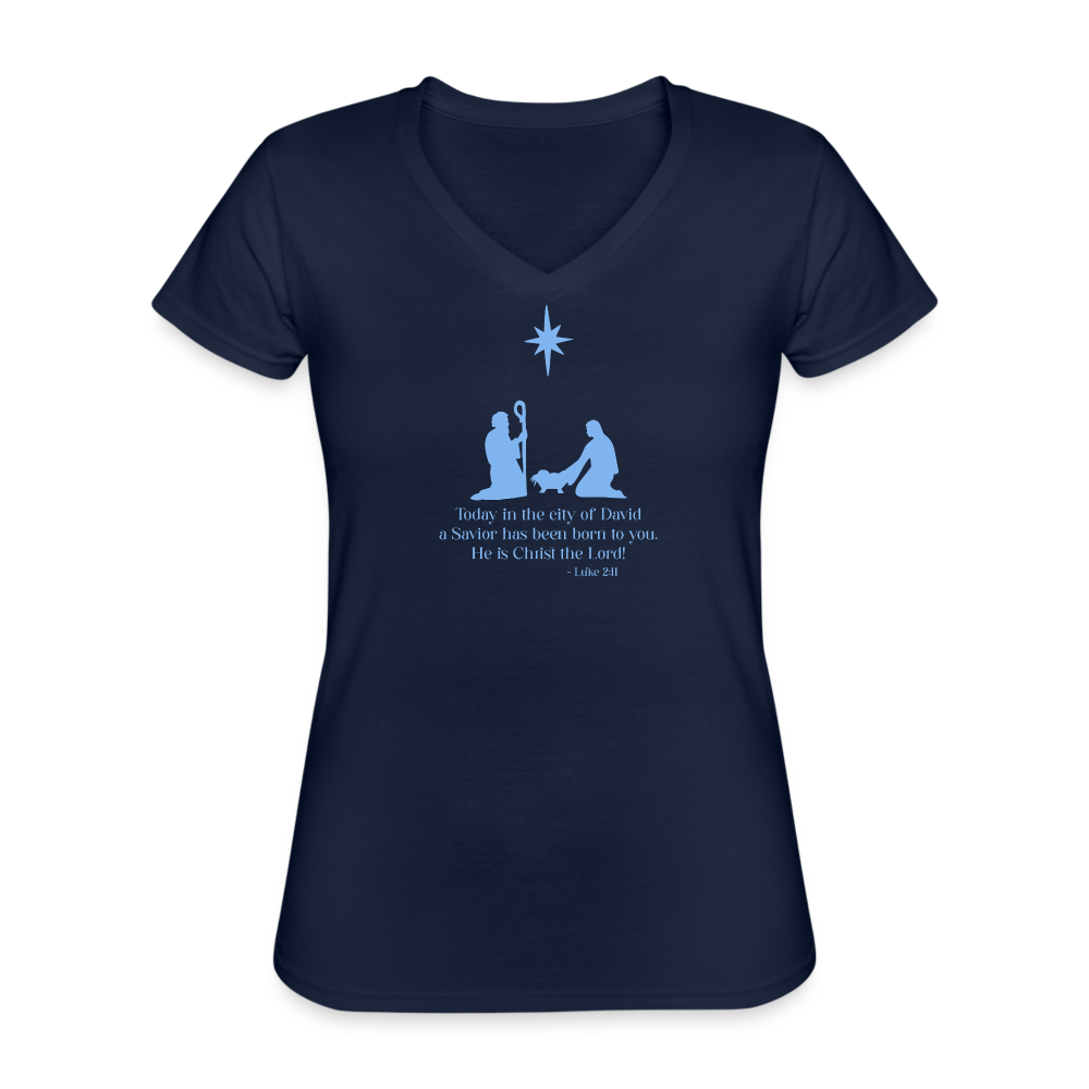 A Savior Has Been Born - Women's V-Neck T-Shirt - navy