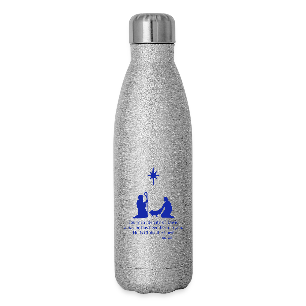 A Savior Has Been Born - Insulated Stainless Steel Water Bottle - silver glitter
