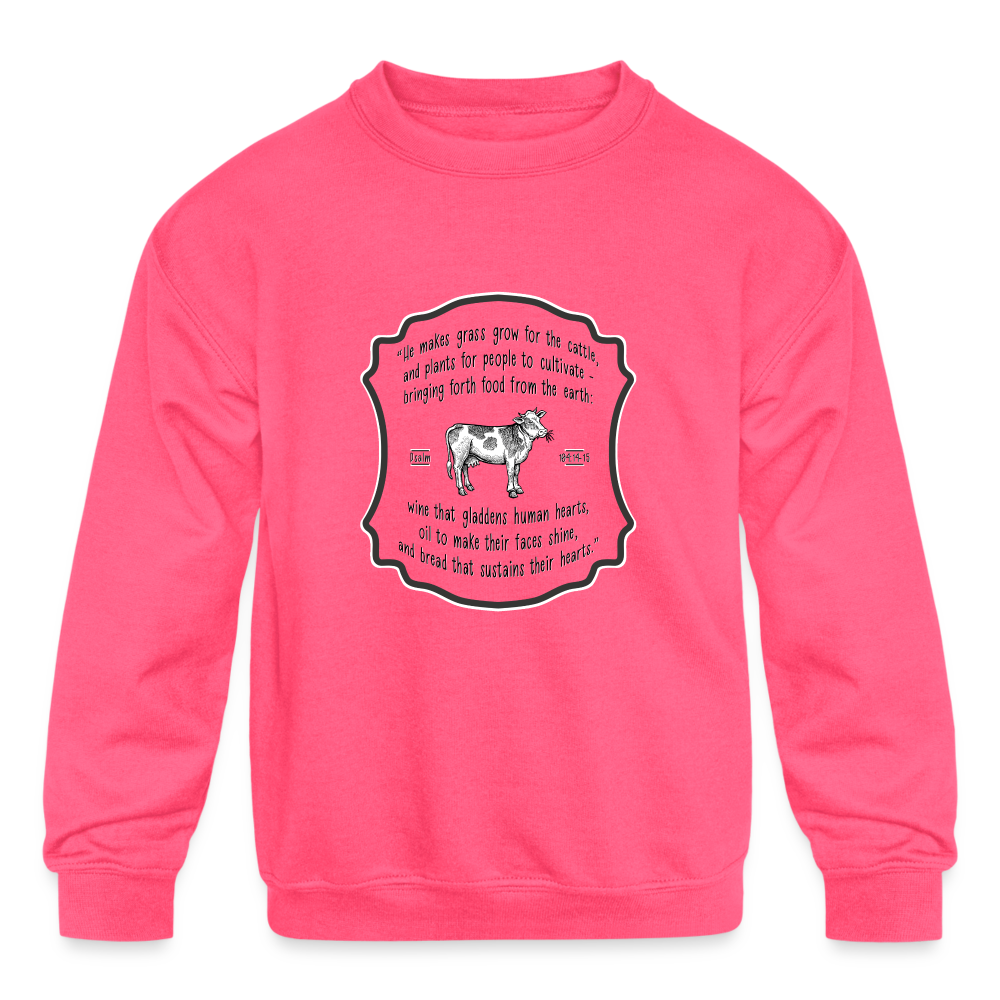 Grass for Cattle - Kids' Crewneck Sweatshirt - neon pink