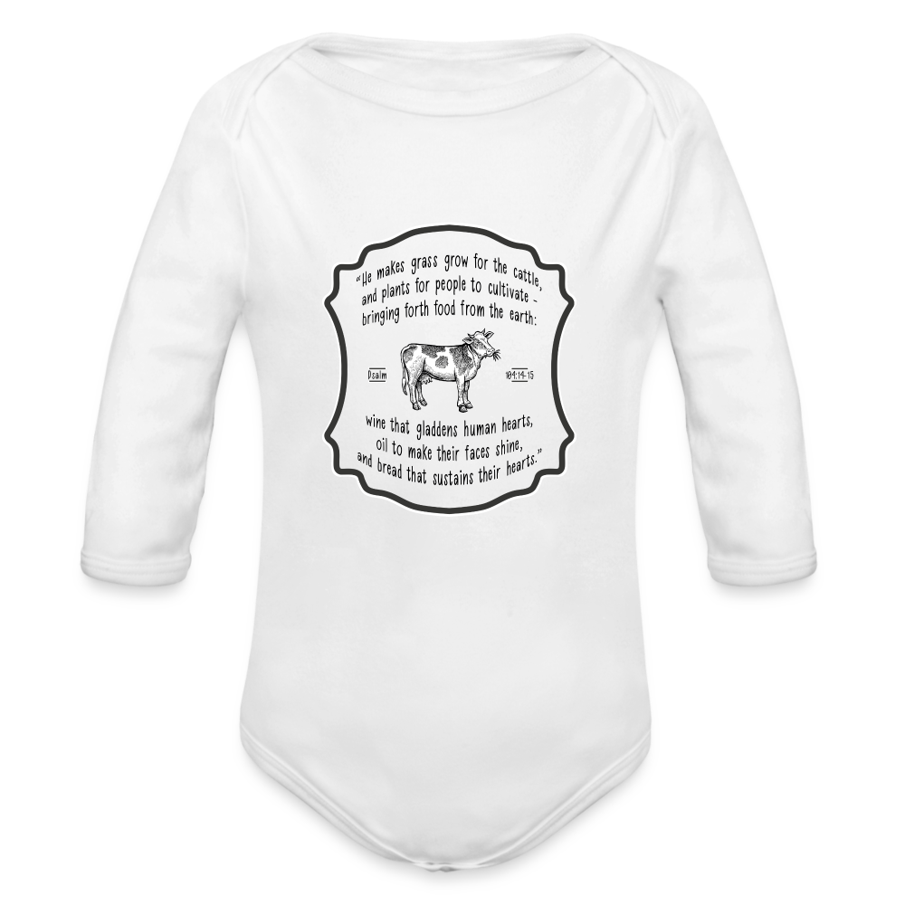 Grass for Cattle - Organic Long Sleeve Baby Bodysuit - white