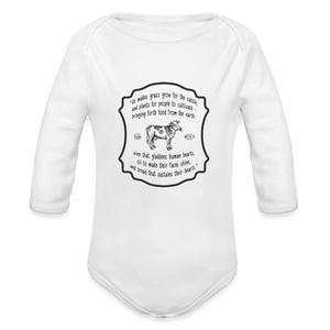 Grass for Cattle - Organic Long Sleeve Baby Bodysuit - white