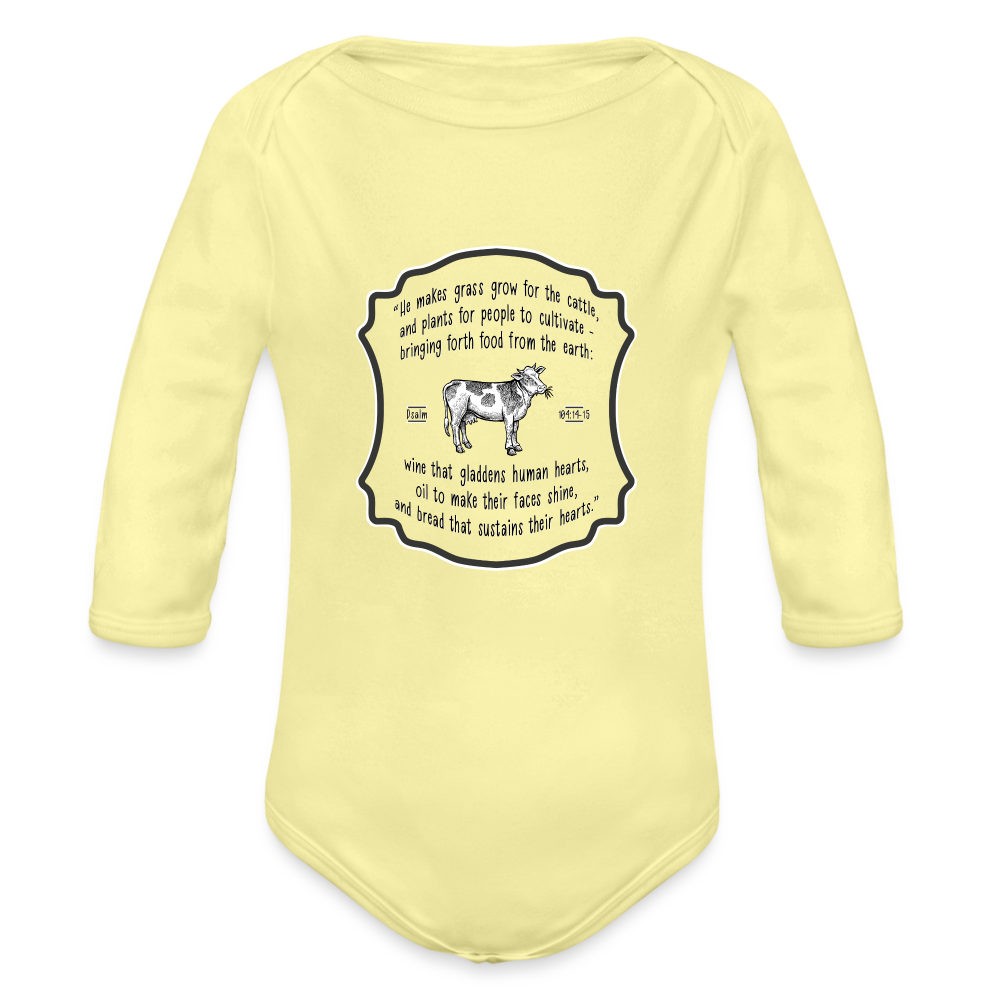 Grass for Cattle - Organic Long Sleeve Baby Bodysuit - washed yellow