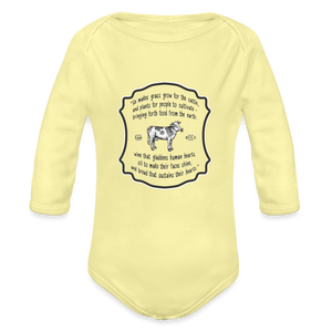 Grass for Cattle - Organic Long Sleeve Baby Bodysuit - washed yellow