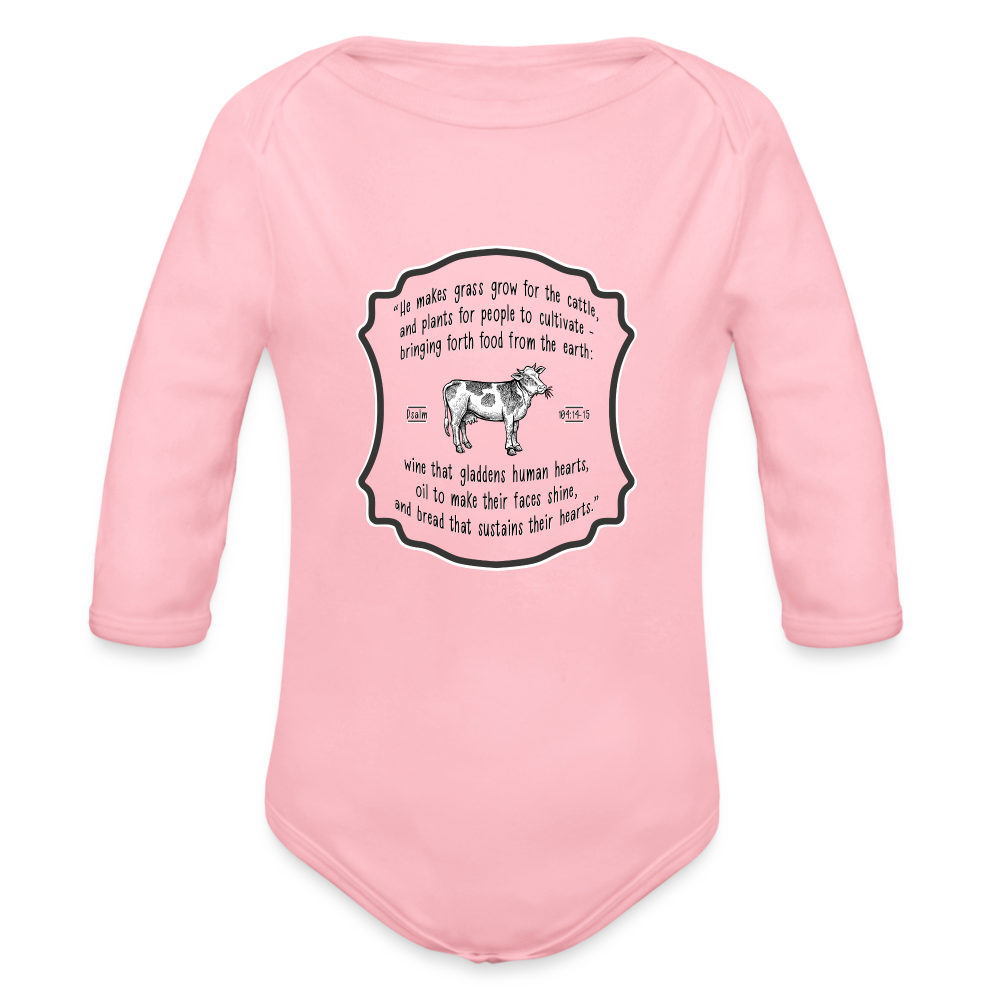 Grass for Cattle - Organic Long Sleeve Baby Bodysuit - light pink