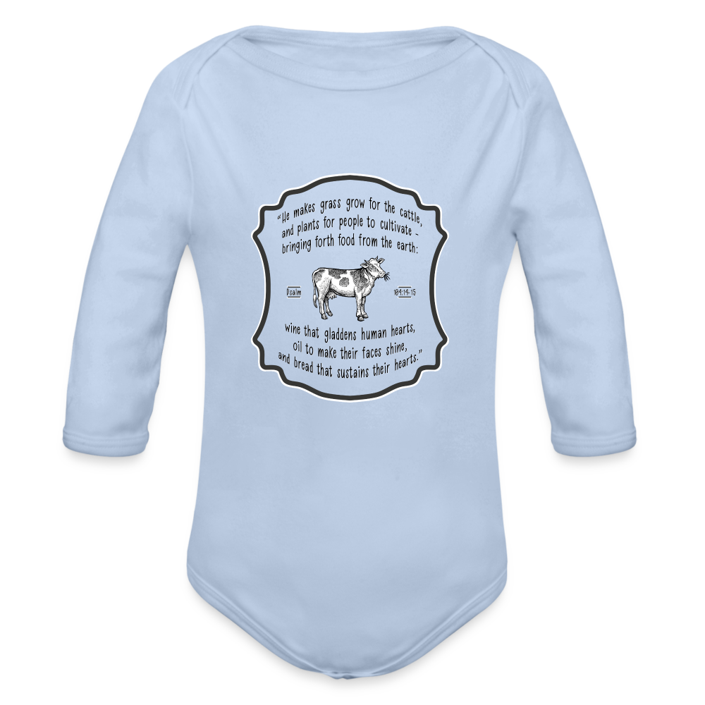 Grass for Cattle - Organic Long Sleeve Baby Bodysuit - sky