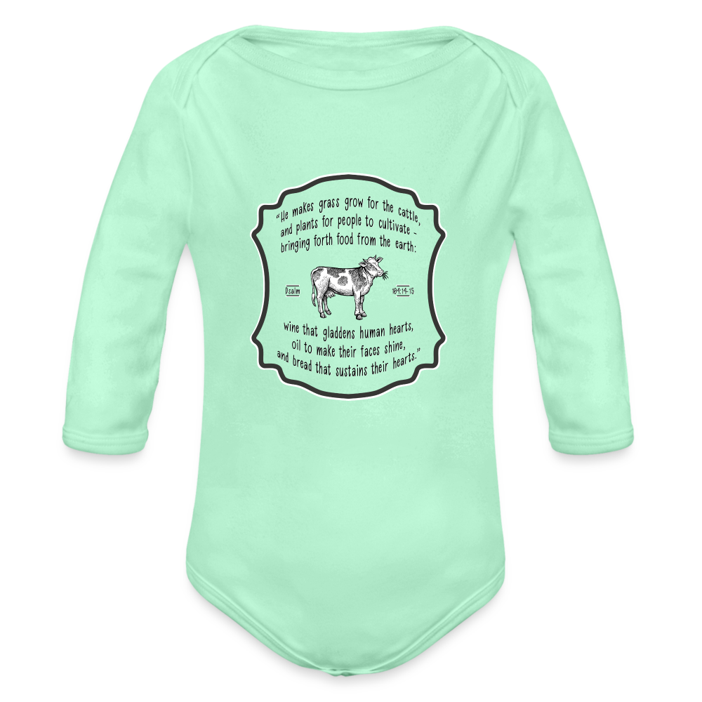 Grass for Cattle - Organic Long Sleeve Baby Bodysuit - light mint