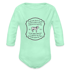 Grass for Cattle - Organic Long Sleeve Baby Bodysuit - light mint