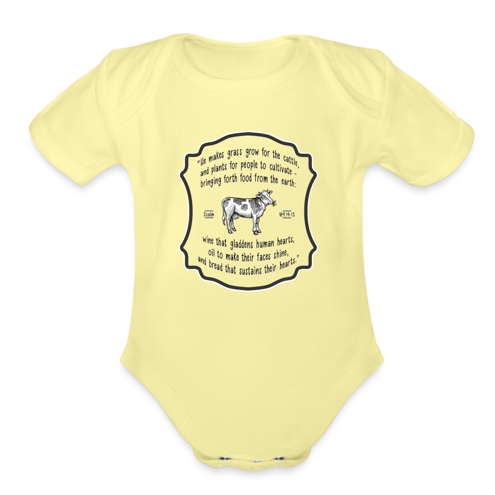 Grass for Cattle - Organic Short Sleeve Baby Bodysuit - washed yellow