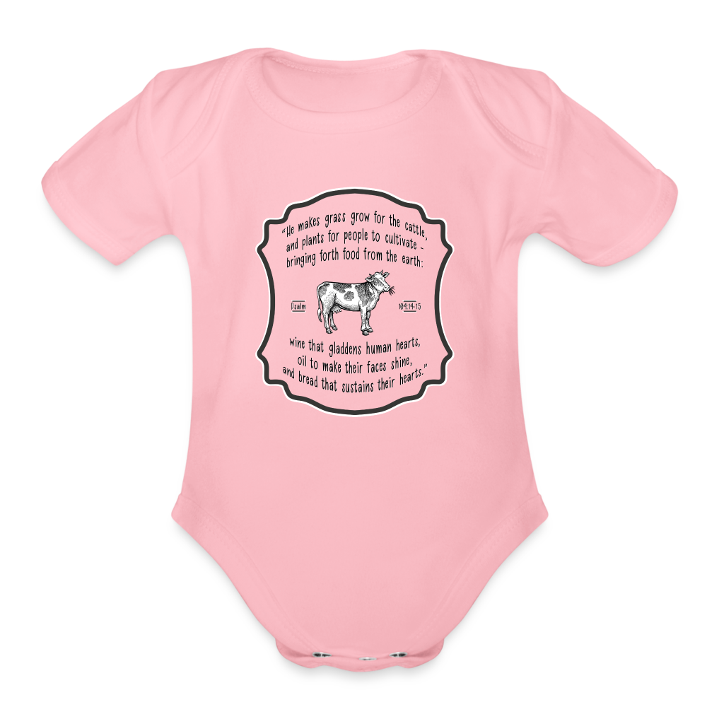Grass for Cattle - Organic Short Sleeve Baby Bodysuit - light pink