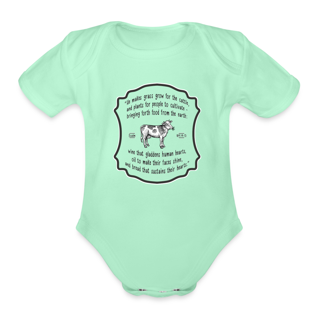 Grass for Cattle - Organic Short Sleeve Baby Bodysuit - light mint