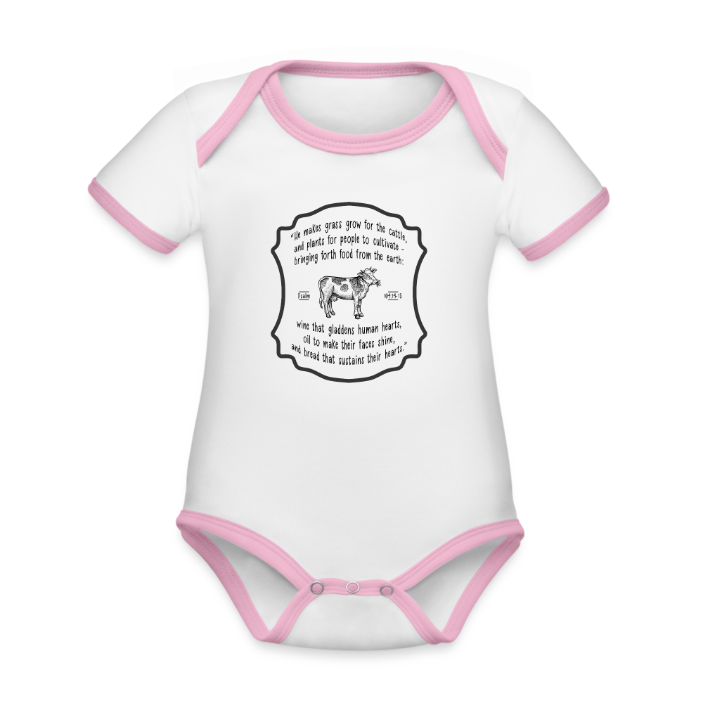 Grass for Cattle - Organic Contrast Short Sleeve Baby Bodysuit - white/pink