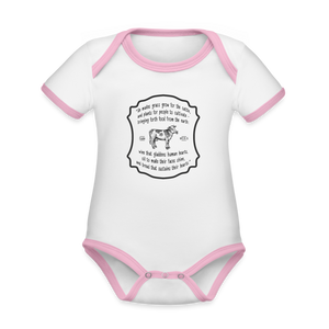 Grass for Cattle - Organic Contrast Short Sleeve Baby Bodysuit - white/pink