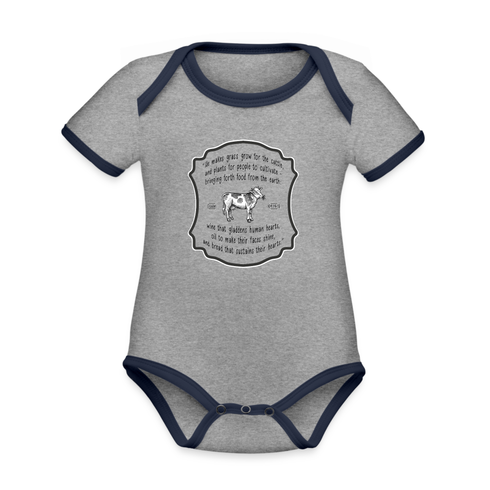 Grass for Cattle - Organic Contrast Short Sleeve Baby Bodysuit - heather gray/navy