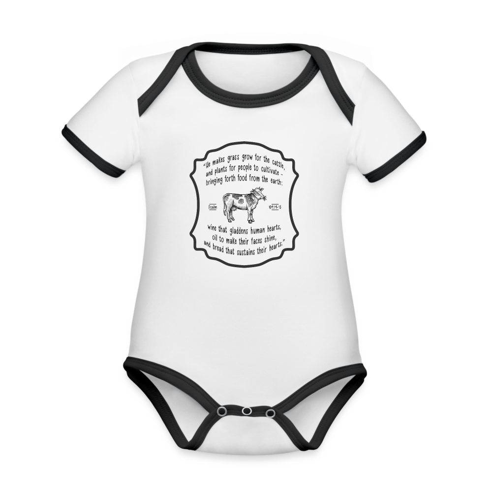 Grass for Cattle - Organic Contrast Short Sleeve Baby Bodysuit - white/black