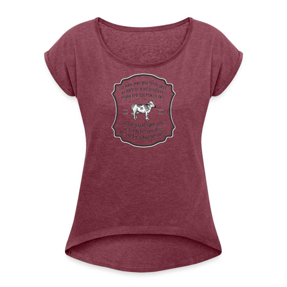 Grass for Cattle - Women's Roll Cuff T-Shirt - heather burgundy