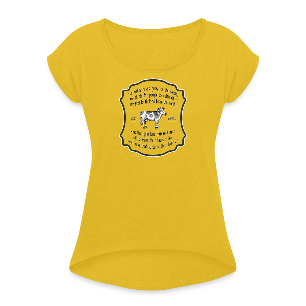 Grass for Cattle - Women's Roll Cuff T-Shirt - mustard yellow
