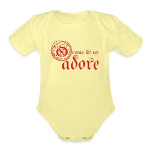 O Come Let Us Adore - Organic Short Sleeve Baby Bodysuit - washed yellow