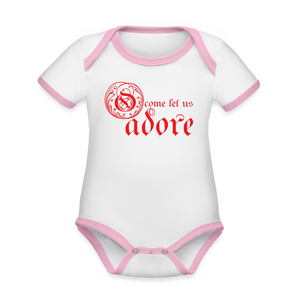 O Come Let Us Adore - Organic Contrast Short Sleeve Baby Bodysuit - white/pink