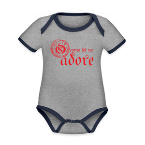 O Come Let Us Adore - Organic Contrast Short Sleeve Baby Bodysuit - heather gray/navy