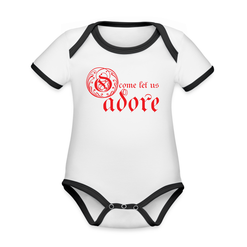 O Come Let Us Adore - Organic Contrast Short Sleeve Baby Bodysuit - white/black