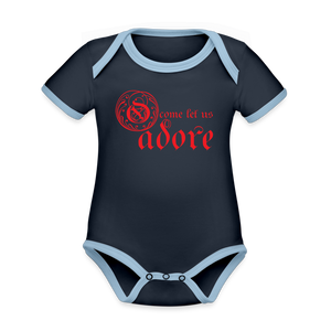 O Come Let Us Adore - Organic Contrast Short Sleeve Baby Bodysuit - navy/sky