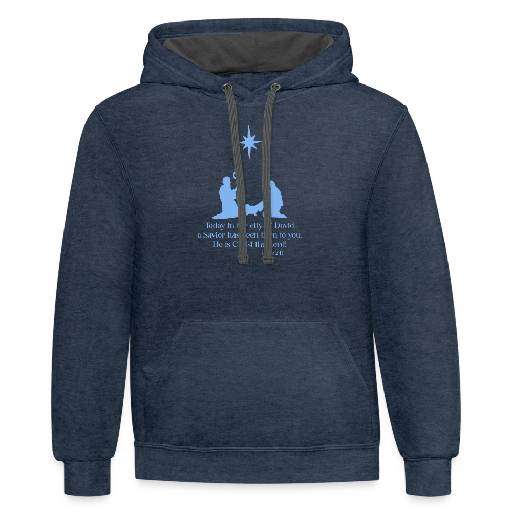 A Savior Has Been Born - Unisex Contrast Hoodie - indigo heather/asphalt