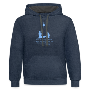 A Savior Has Been Born - Unisex Contrast Hoodie - indigo heather/asphalt