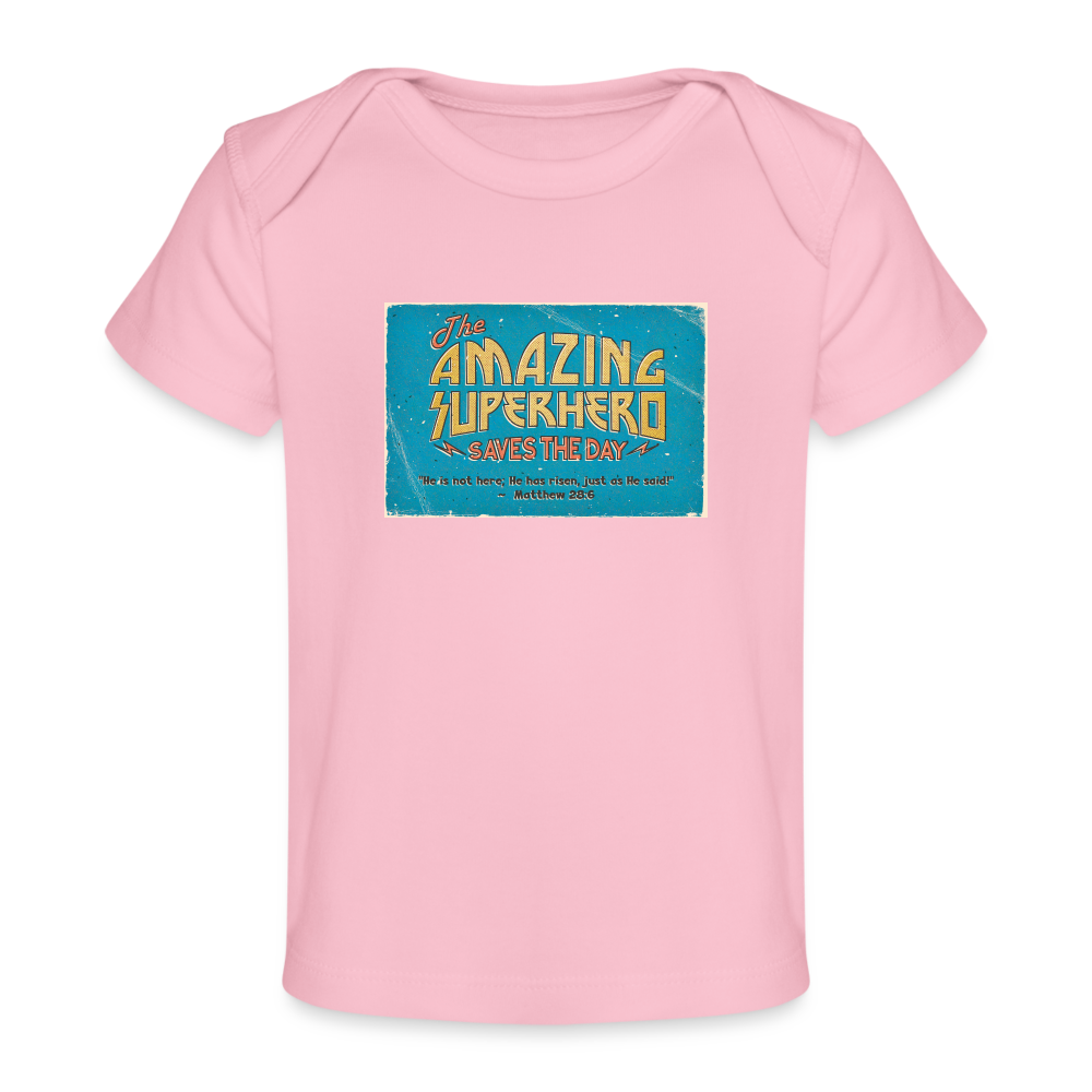 Amazing Superhero - Organic Baby T-Shirt - light pink