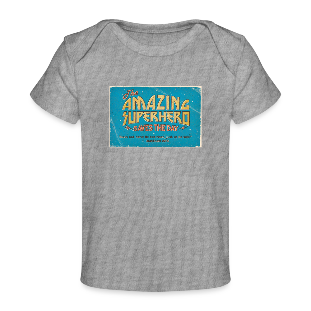 Amazing Superhero - Organic Baby T-Shirt - heather grey