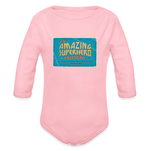 Amazing Superhero - Organic Long Sleeve Baby Bodysuit - light pink