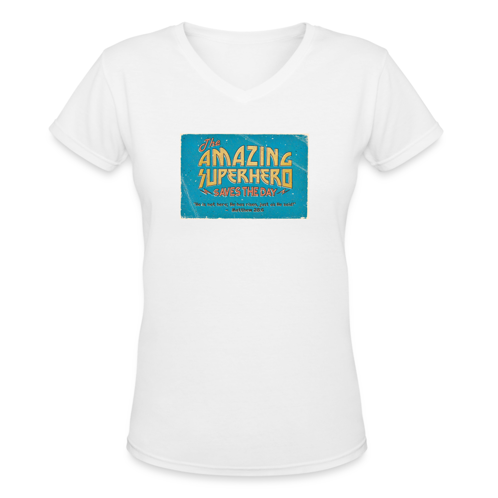 Amazing Superhero - Women's Shallow V-Neck T-Shirt - white