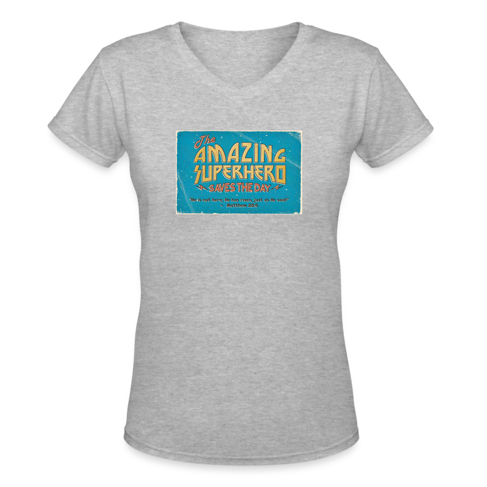 Amazing Superhero - Women's Shallow V-Neck T-Shirt - gray
