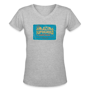 Amazing Superhero - Women's Shallow V-Neck T-Shirt - gray